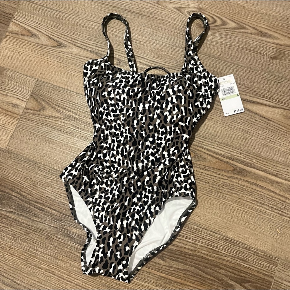 NWT Michael Kors One Piece Swimsuit - Black and White Animal Print